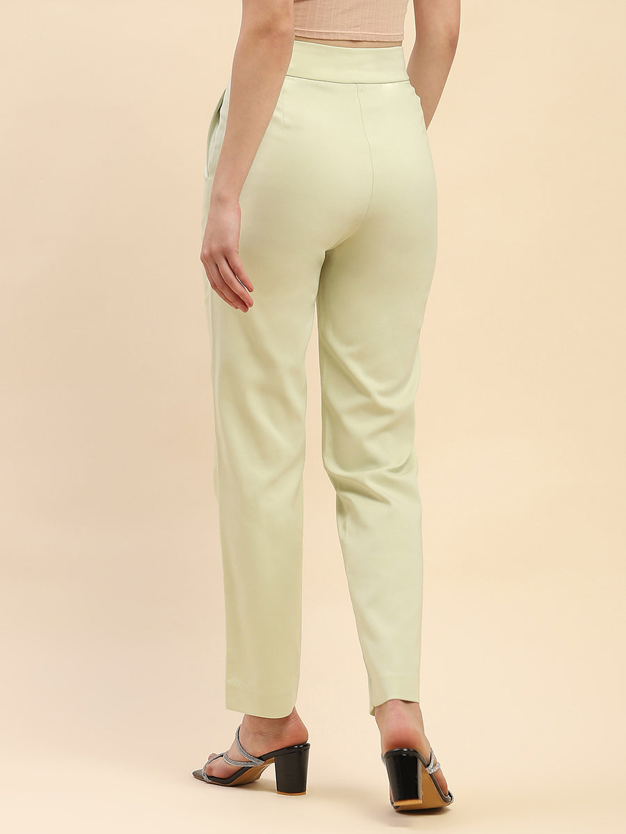 Camla Barcelona Solid Mint Green Straight Fit Trouser