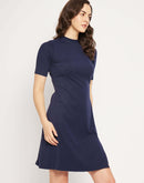 Camla Barcelona Button Detailing Navy Blue Slit Dress