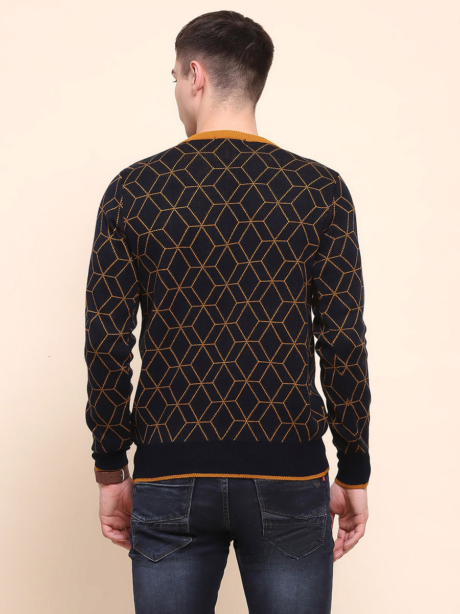 Camla Barcelona Geometric Print Navy Blue Sweater