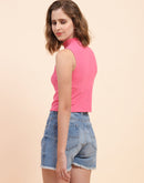 Camla Barcelona Mock Neck Pink Ribbed Top
