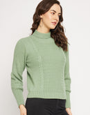 Camla Barcelona Cable Knit Sage Green Turtleneck Sweater