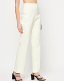 Camla Barcelona Elasticated Flared Solid Off White Trouser For Women