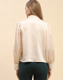 Camla Barcelona Embellished Beige Satin Top