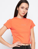 Camla Barcelona Typography Crew Neckline Cotton Crop Top