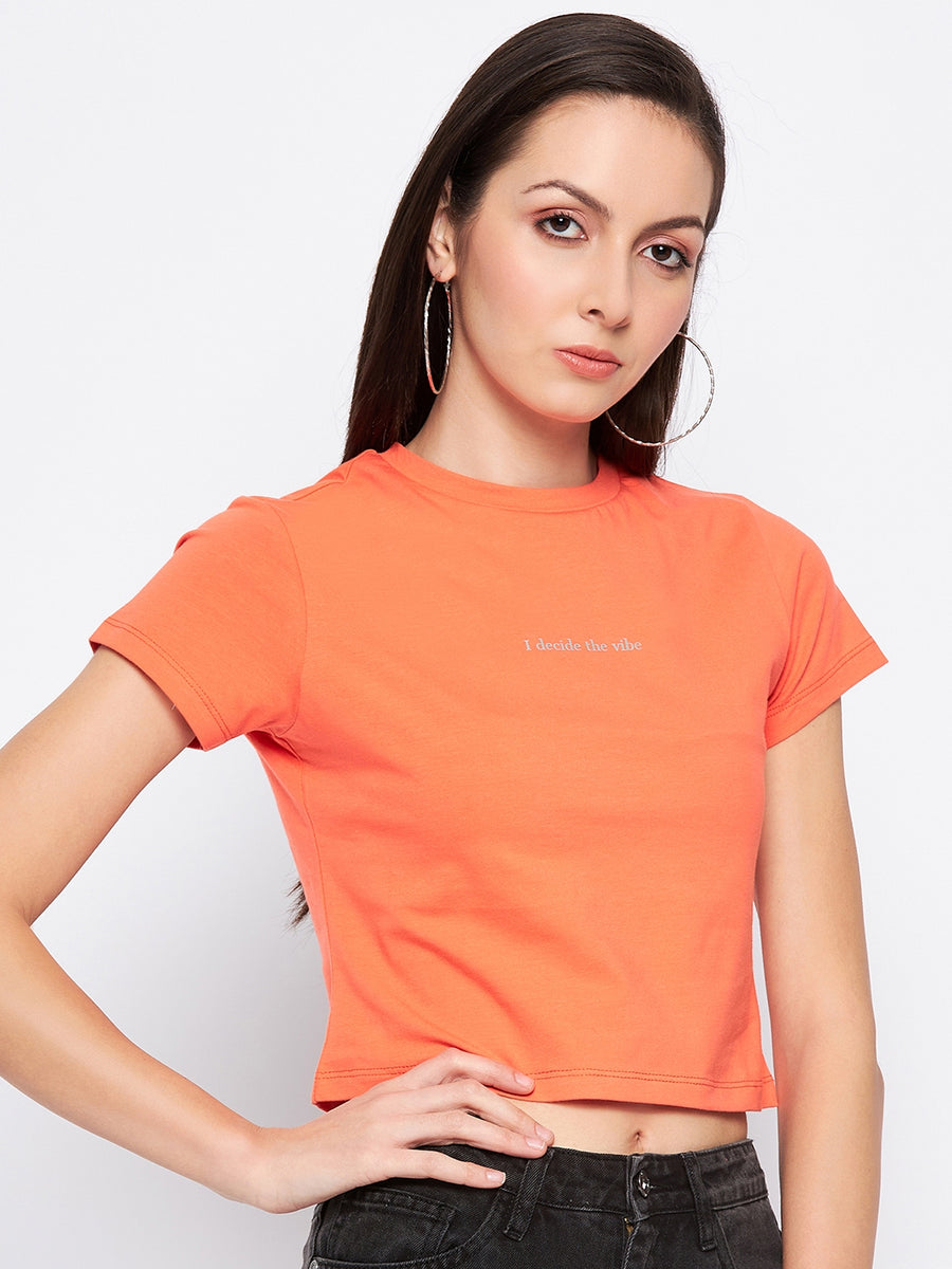 Camla Barcelona Typography Crew Neckline Cotton Crop Top