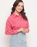 Madame Hot Pink Schiffli  Crop Shirt