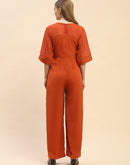 Camla Barcelona Solid Orange V-Neck Jumpsuit