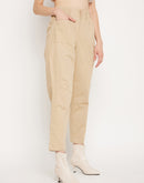 Madame Beige Ankle Length  Cotton Trousers