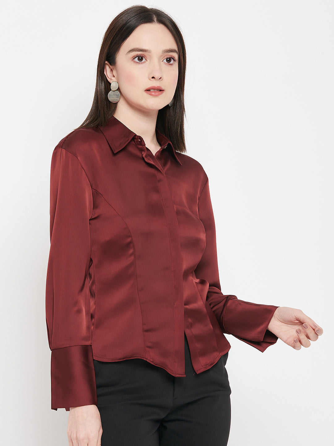 Camla Barcelona Cranberry Satin Shirt For Women