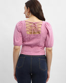 Madame Criss-Cross Back Pink Textured Top