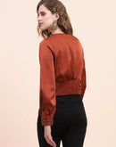 Camla Barcelona Cinched Waist Rust Surplice Neck Top