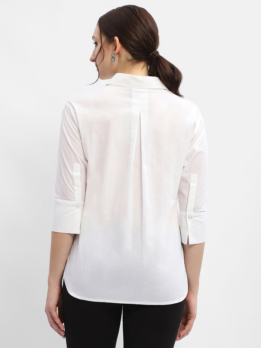 Madame Rhinestone Embellished White Regular Shirt