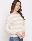 Madame Pink and White Striped Round-Neck Sweater