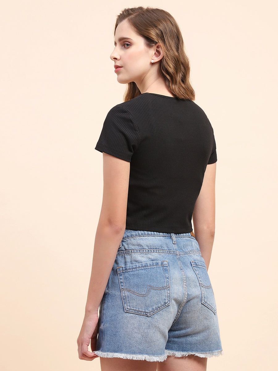 Camla Barcelona Square Neck Black Ribbed Top
