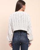 Camla Barcelona Cable Knit Light Grey Cotton Crop Sweater