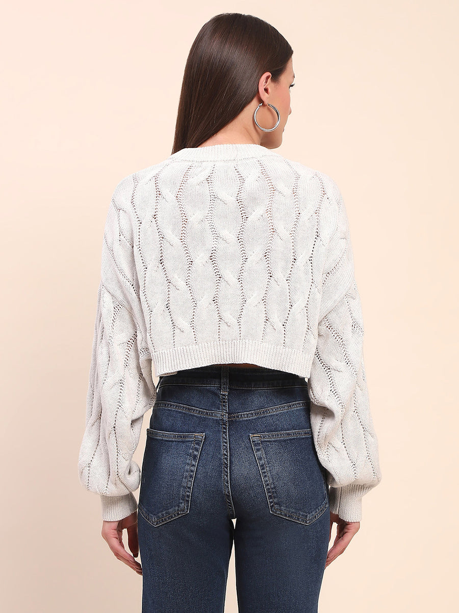 Camla Barcelona Cable Knit Light Grey Cotton Crop Sweater
