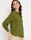 Madame Self Striped Olive Green Shirt