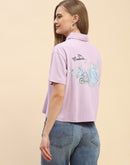 Camla Barcelona Graphic Printed Lilac Polo Neck T- Shirt