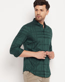 Camla Barcelona Self Striped Green Shirt For Men