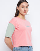 Madame Colourblocked Baby Pink Drop Down Shoulder T-shirt