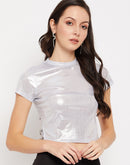 Camla Barcelona Silver Round Neck Crop Top