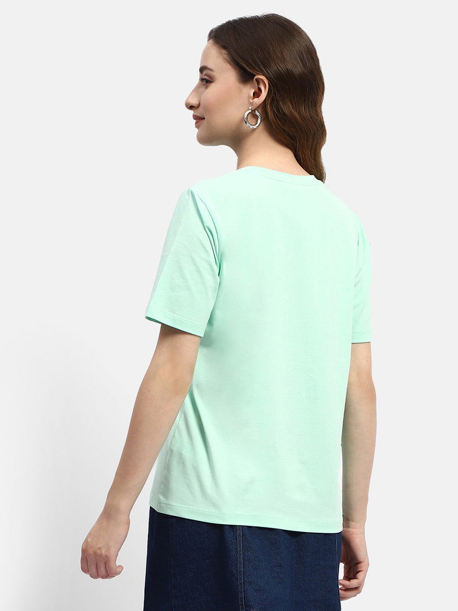 Madame Embroidered Mint Green Regular T-shirt