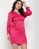 Madame Hot Pink Surplice Neckline Dress