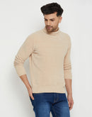 Camla Barcelona Solid Beige Turtleneck Sweater for Men