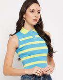 Camla Barcelona Striped Collared Crop Tshirt