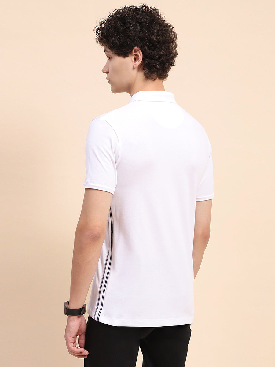Camla Barcelona Solid White Polo Neck T-Shirt
