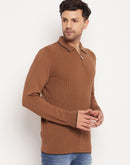 Camla Barcelona Solid Textured Brown T-Shirt For Men