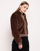 Camla Barcelona Feather Knit Fleece Brown Jacket