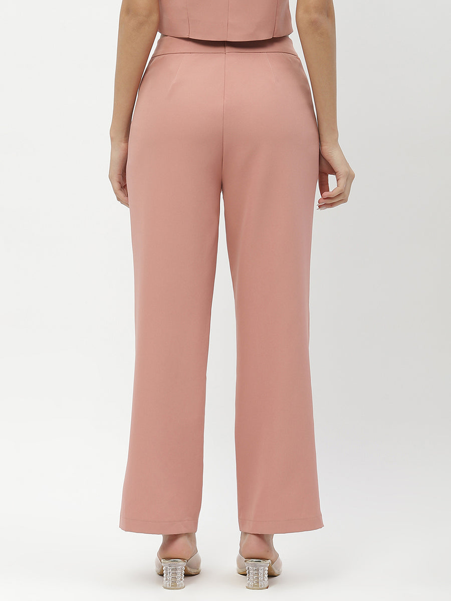 Madame Solid Peach Straight Fit Trousers