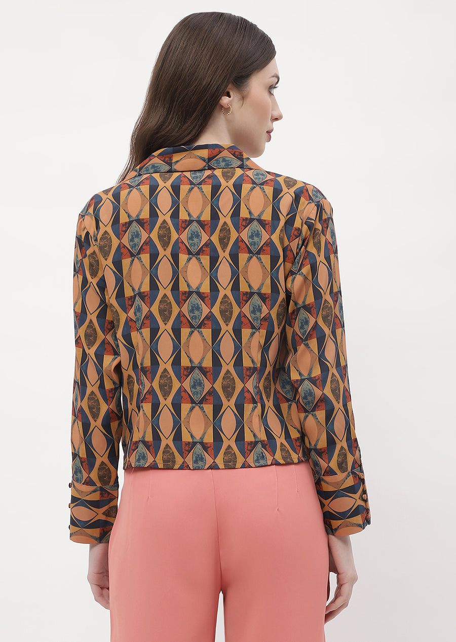 Madame Geometric Print Brown Regular Shirt