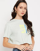 Camla Barcelona Mint Printed  Cotton Crop Tshirt