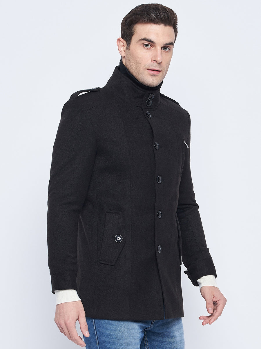 Camla Barcelona Men's Stand Collar Black Long Coat