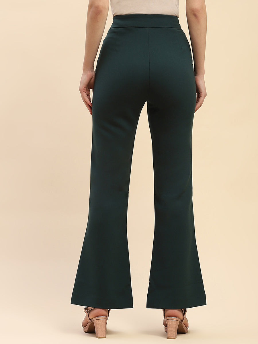 Camla Barcelona Solid Emerald Green Flared Trouser