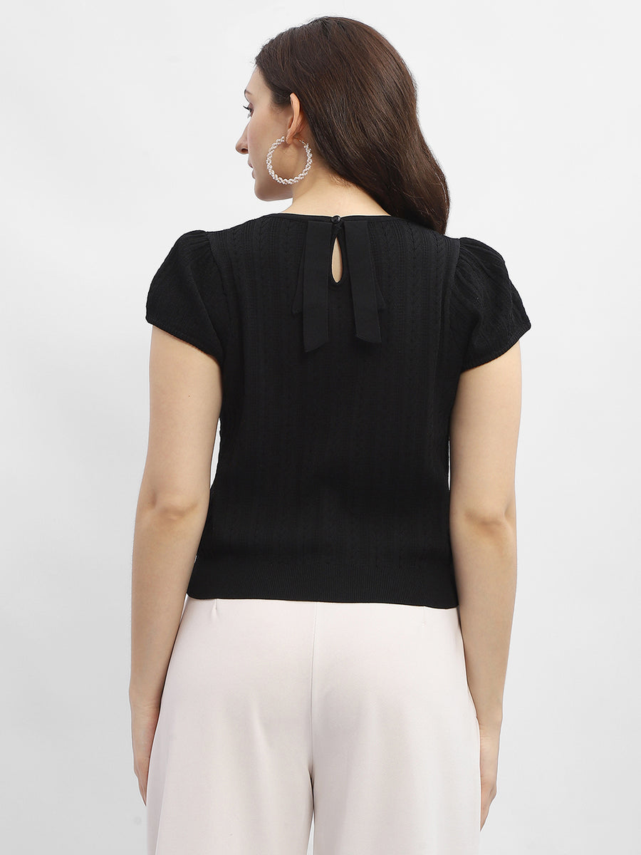 Madame Solid Black Knit Top