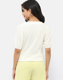 Madame Square Neck Off-White Crinkled Top