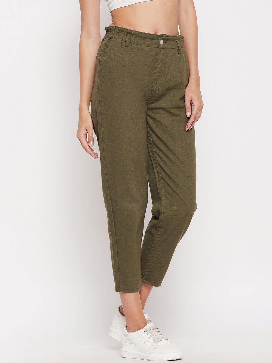 Madame Women Solid Olive Trouser