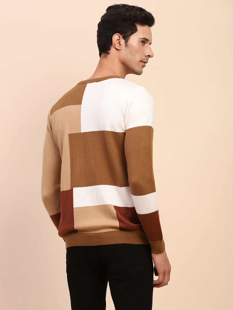 Camla Barcelona Colourblock Crew Neck Fawn Sweater