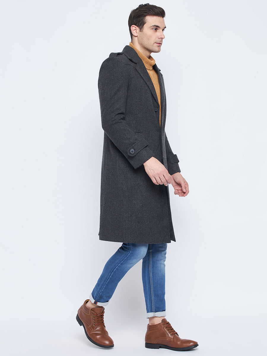 Camla Barcelona Lapel Collar Black Longline Overcoat