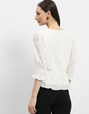 Madame Shimmery Off-White Peplum Top