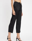 Madame Belted Solid Black Trousers