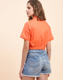 Camla Barcelona Knotted Coral Crop Shirt