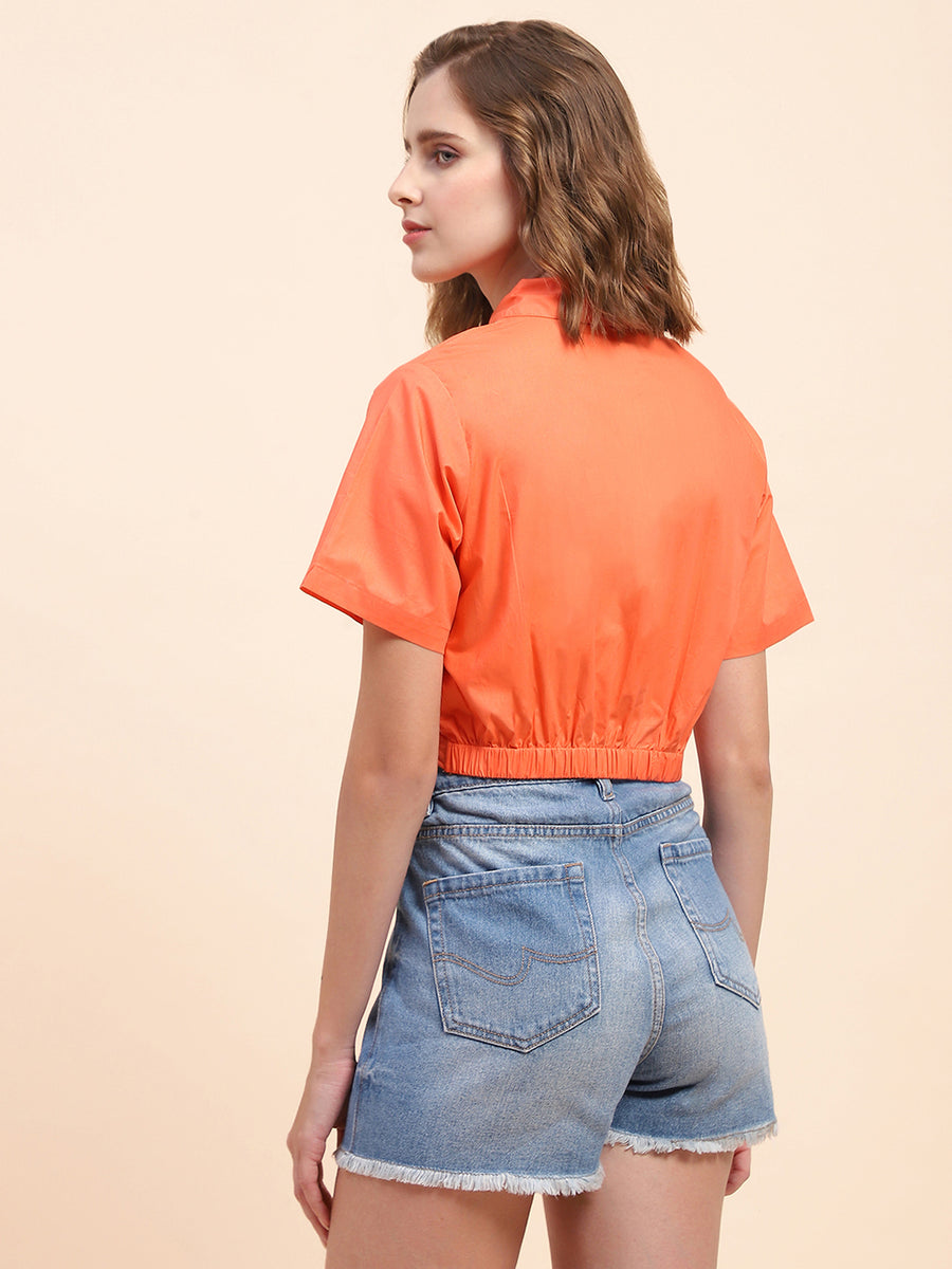 Camla Barcelona Knotted Coral Crop Shirt