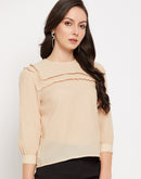 Camla Barcelona Mustard Cuffed  Sleeves Lacework Top