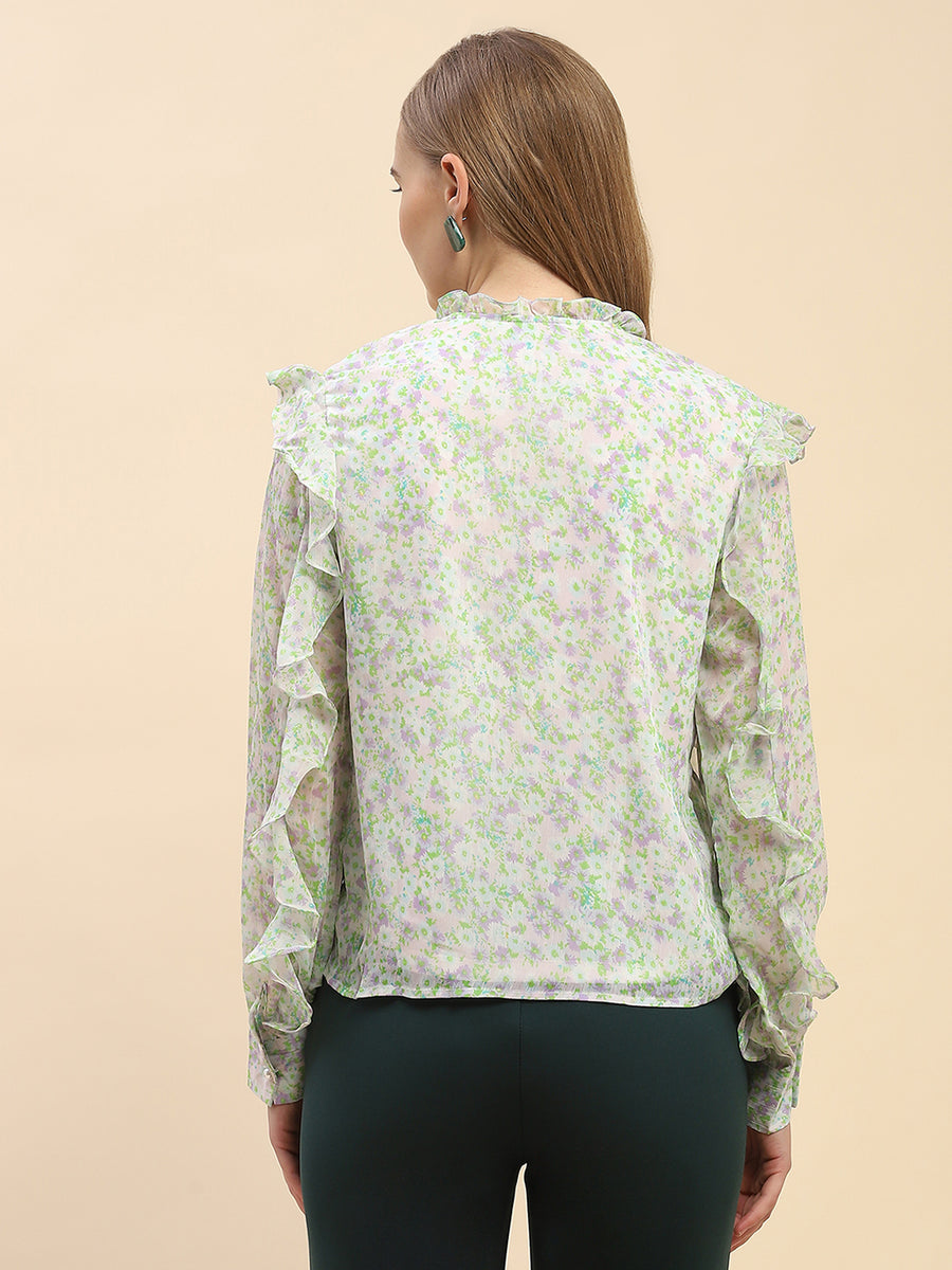 Camla Barcelona Ruffle Detailed White Floral Top