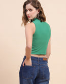 Camla Barcelona Mock Neck Emerald Green Ribbed Top