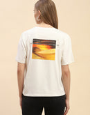 Camla Barcelona Graphic Printed Lilac Round Neck T-Shirt